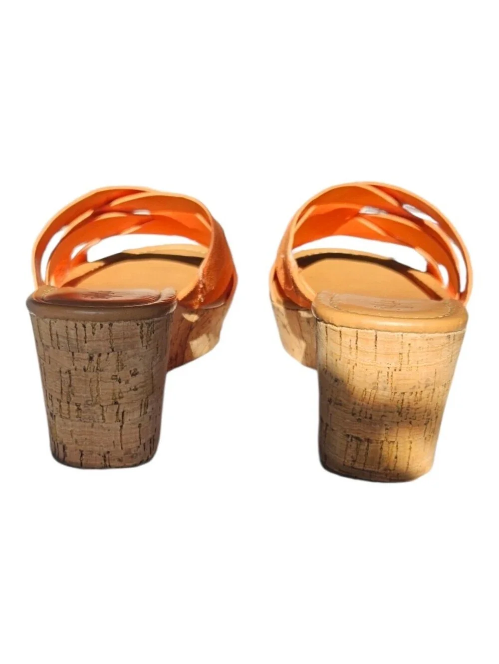 ​Style & Co Bright Orange Crisscross Suede Cork Wedge Sandals Slide Platform 7.5